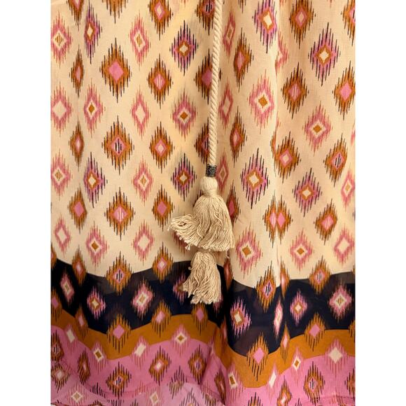 NWT DR2 by Daniel Rainn Size M Cream/Pick Short Sleeve Flounce back Tunic - Picture 2 of 2